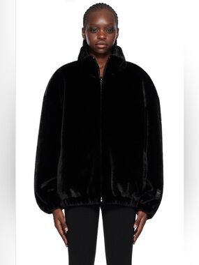 NWT Alexander Wang Faux Fur Track Jacket w/ Logo-engraved silver hardware XXS